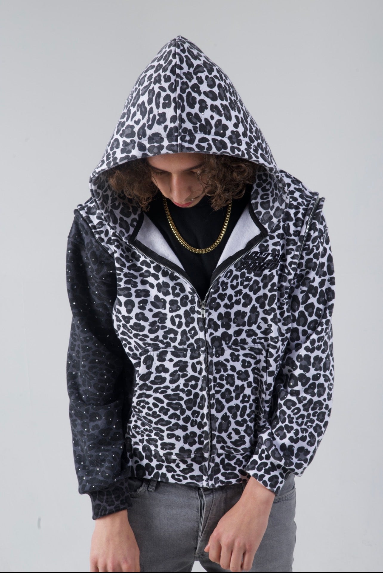White Interchangeable Diamond Zip up hoodie