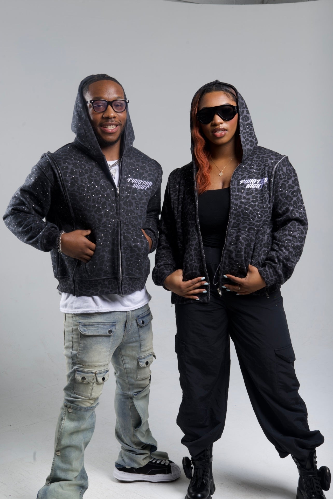 Black Interchangeable Diamond zip up hoodie