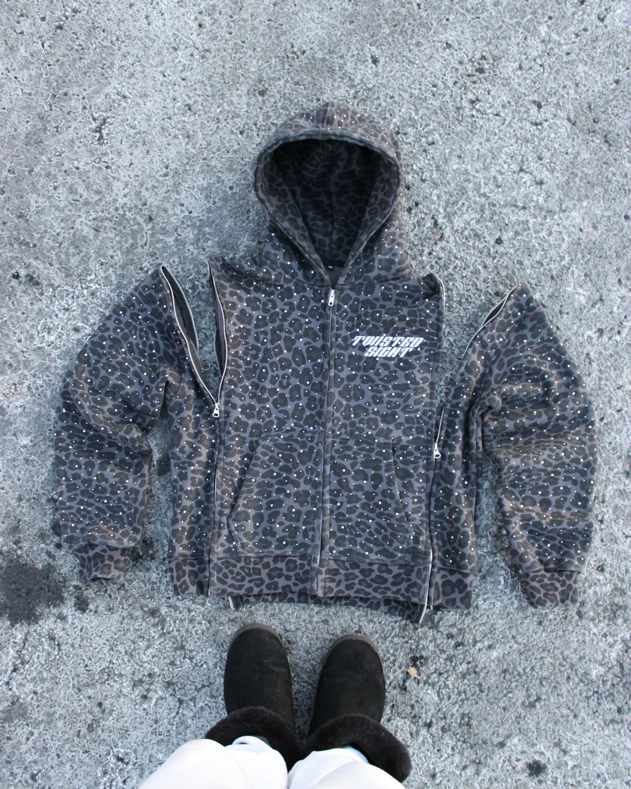 Black Interchangeable Diamond zip up hoodie