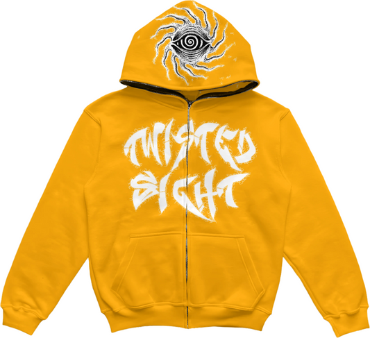 Mustard Yellow "Twisted Sight Full Zip Hoodie"